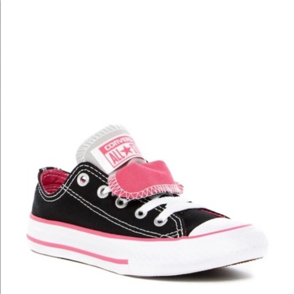 Converse Other - Converse Black Pink White Girls All Star Size 2 Canvas Oxford Low Top Sneakers